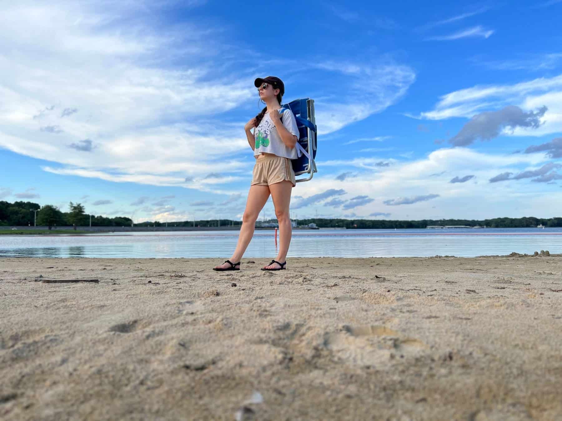 Gci Outdoor Portable Beach Chair Woman Carrying Posing