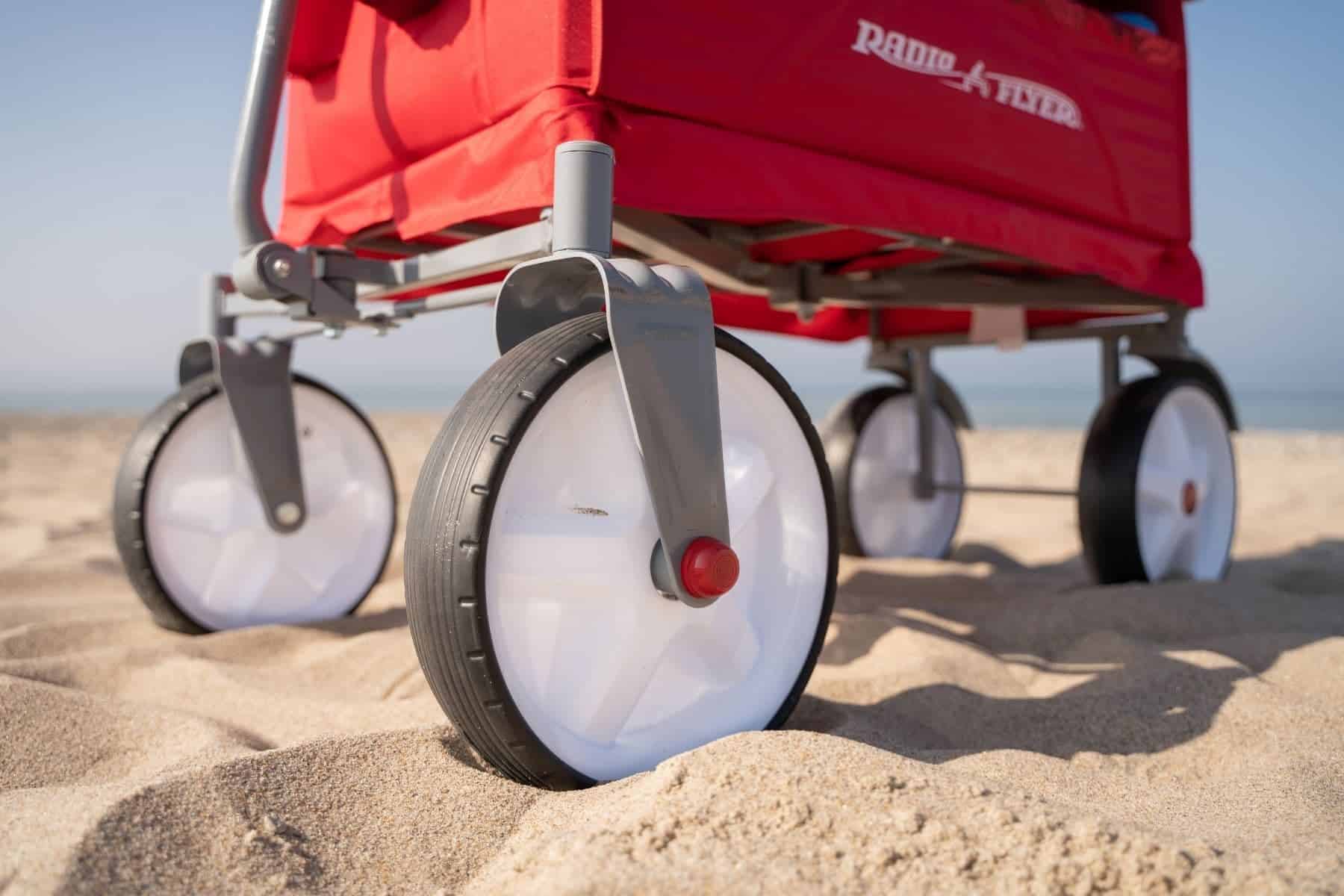 radio flyer 3 in 1 beach wagon wheels close up