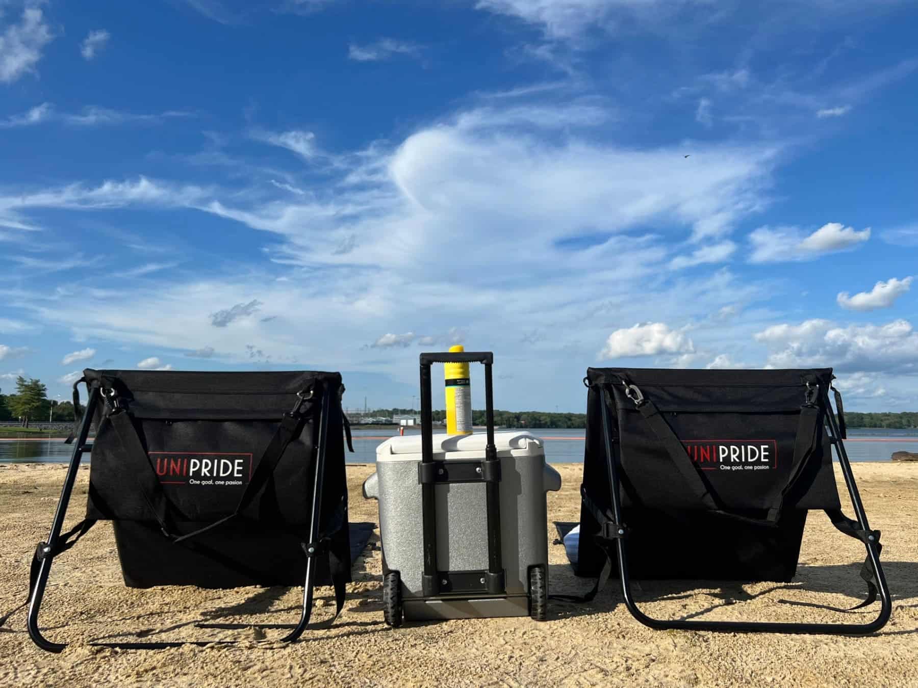 Unipride Portable Beach Chair Two Set Up With Cooler