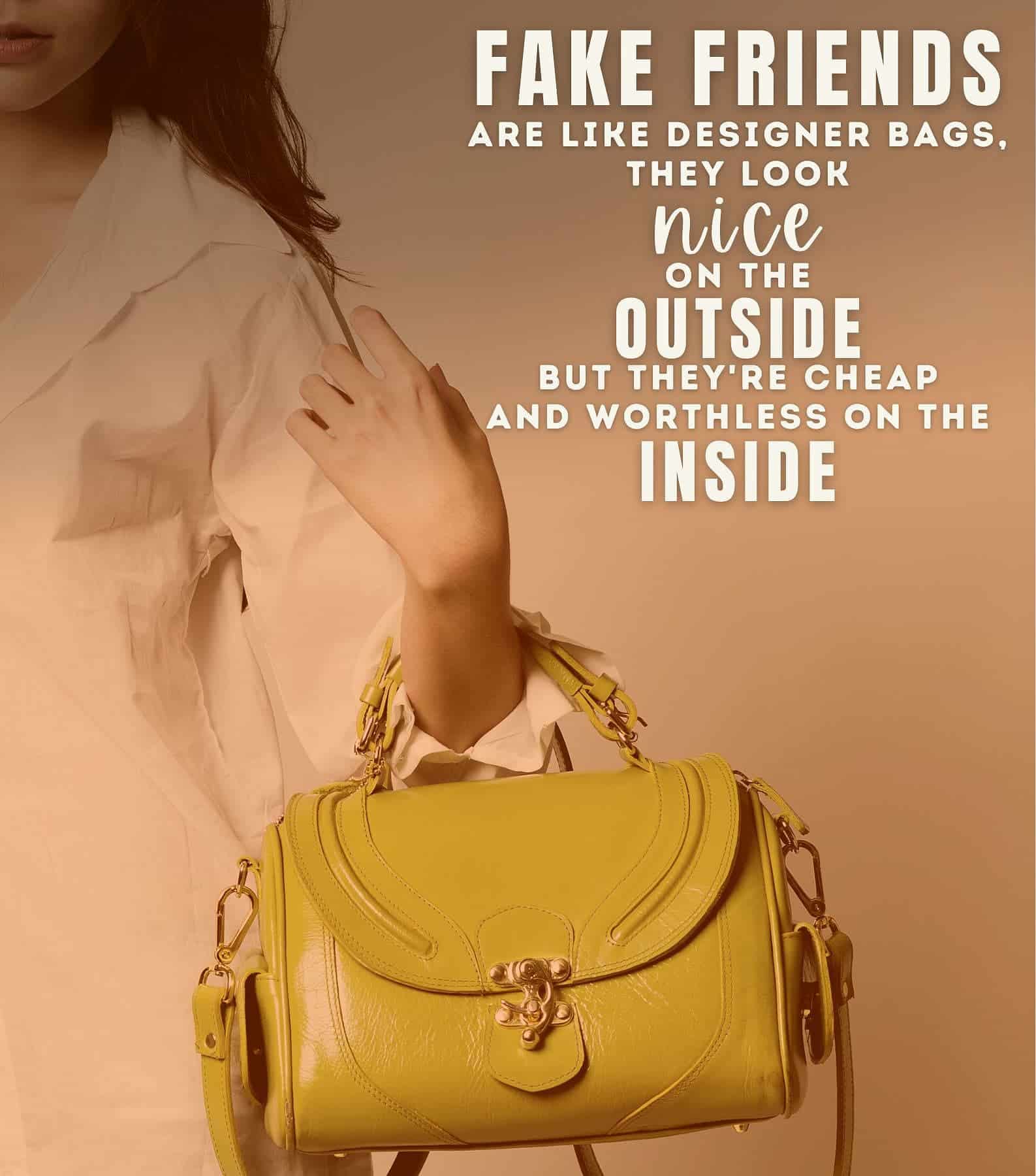 Sarcastic Quotes about Fake People. Fake friends are like fake designer bags, they look nice on the outside but they are cheap and worthless on the inside.