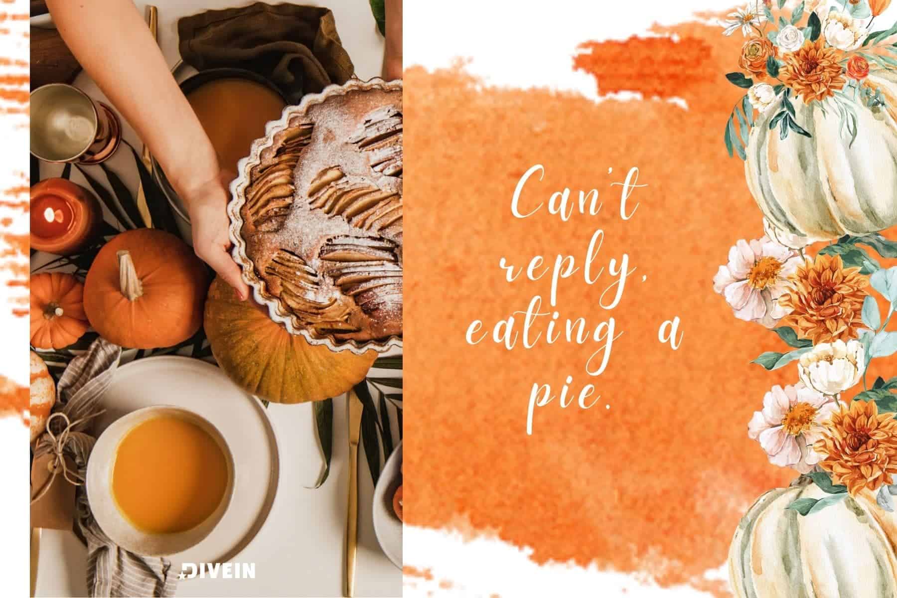 fall photo dump captions. cant reply eating a pie