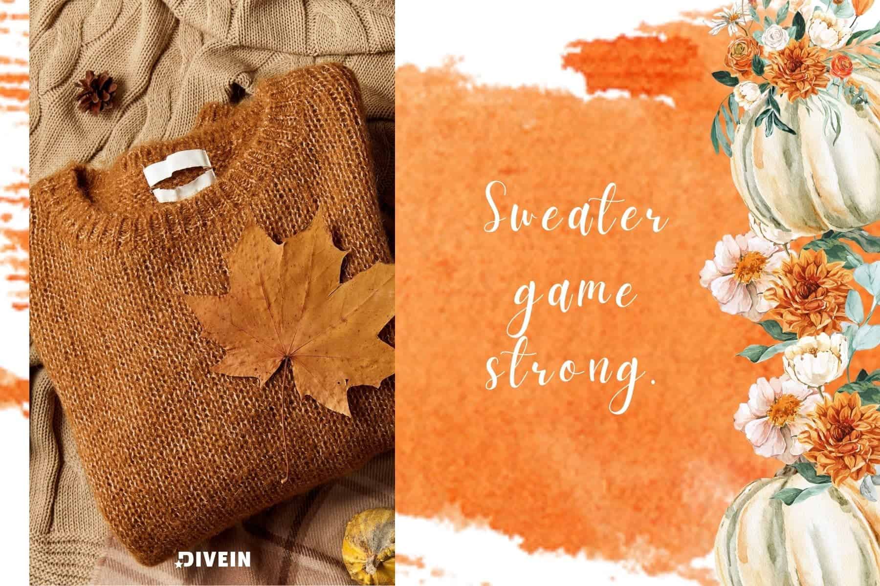 simple fall captions. sweater game strong