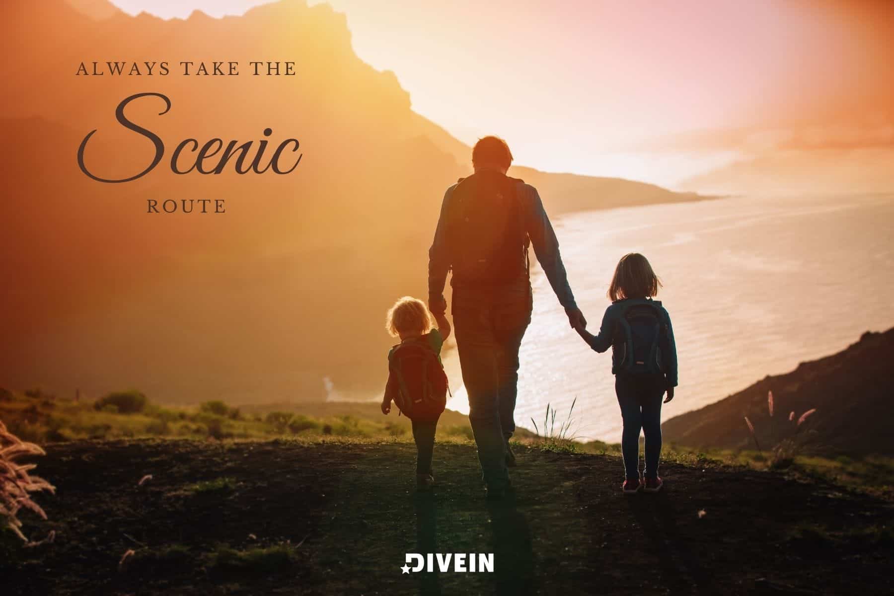 short travel captions for instagram. always take the scenic route.