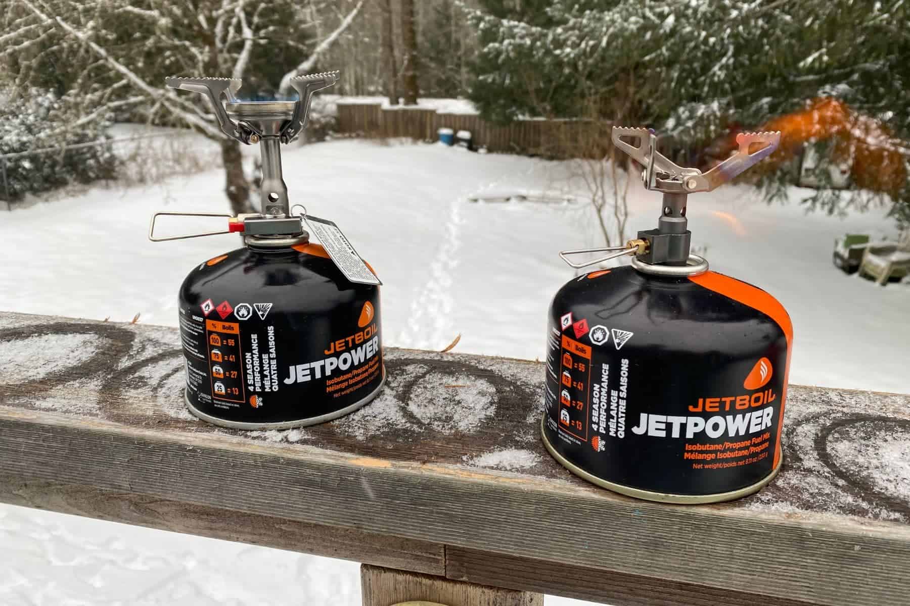 The flame of the BRS-3000T (right) being blown sideways.