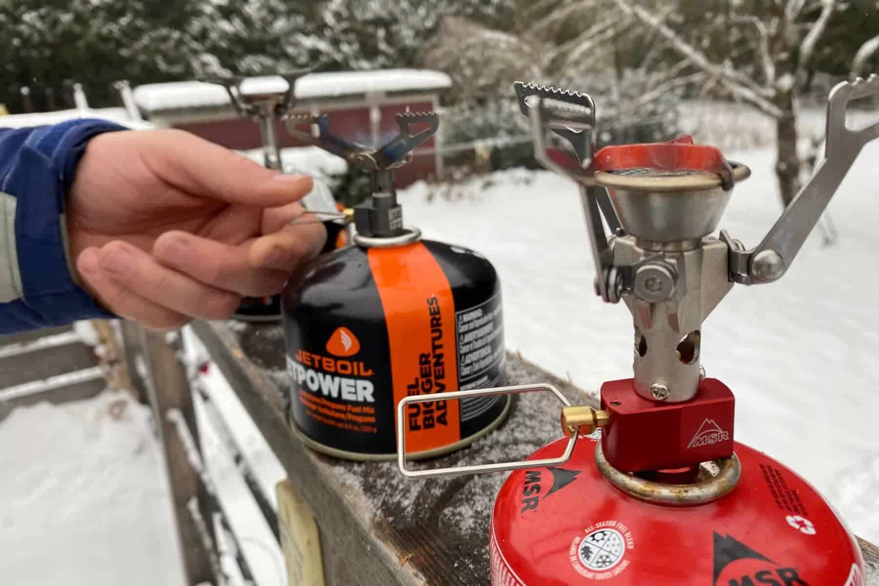 The MSR Pocket Rocket and BRS-3000T tested side-by-side.