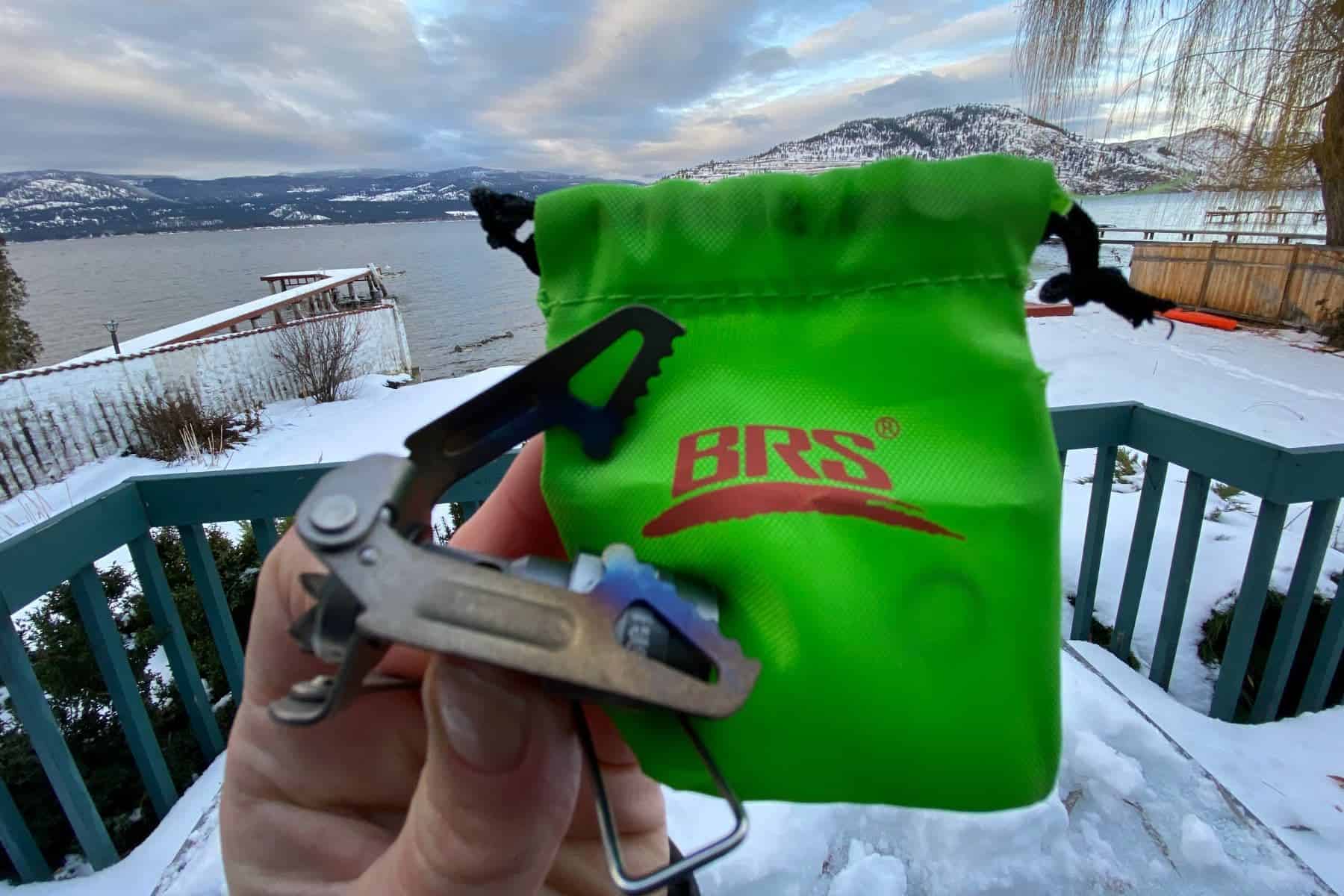 The BRS-3000T and its lightweight nylon pouch.