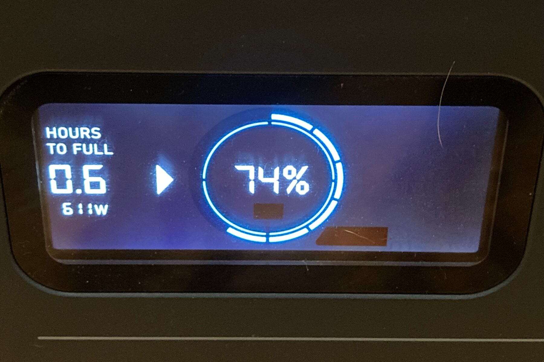 The Geneverse HomePower One Pro’s display clearly shows how long it takes to fully charge
