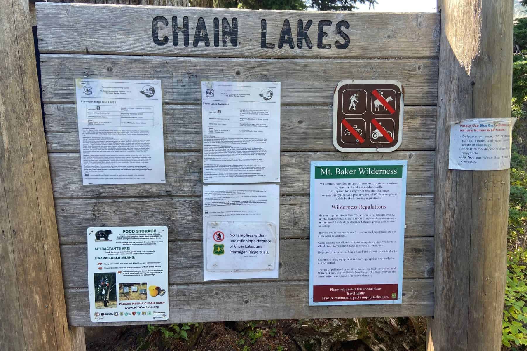 An example of a Forest Service information sign. Though this example deals with backcountry use guidelines, similar billboards are often pay stations for use permits or campsite fees
