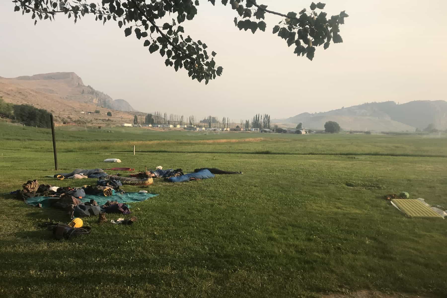 This private RV campground in Omak, WA had plenty of space for my trail work crew to sleep sprawled throughout the field
