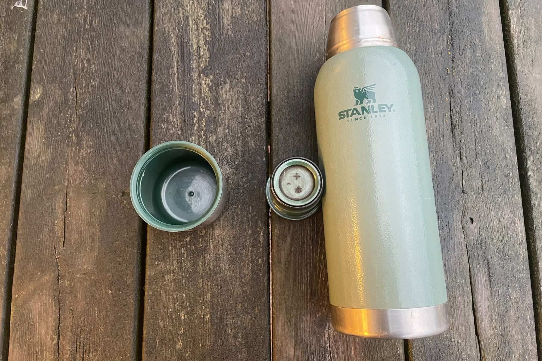 Stanley Classic Thermos with insulated screw top.