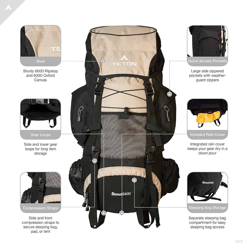 Teton Scout 3400 Hiking Backpack Front Features