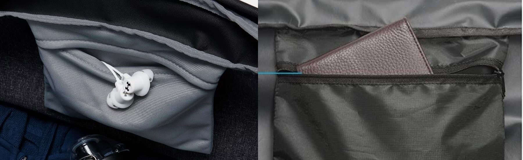 The hanging pocket of the Undeniable 4.0 Sports Bag doesn't have a zipper closure. 