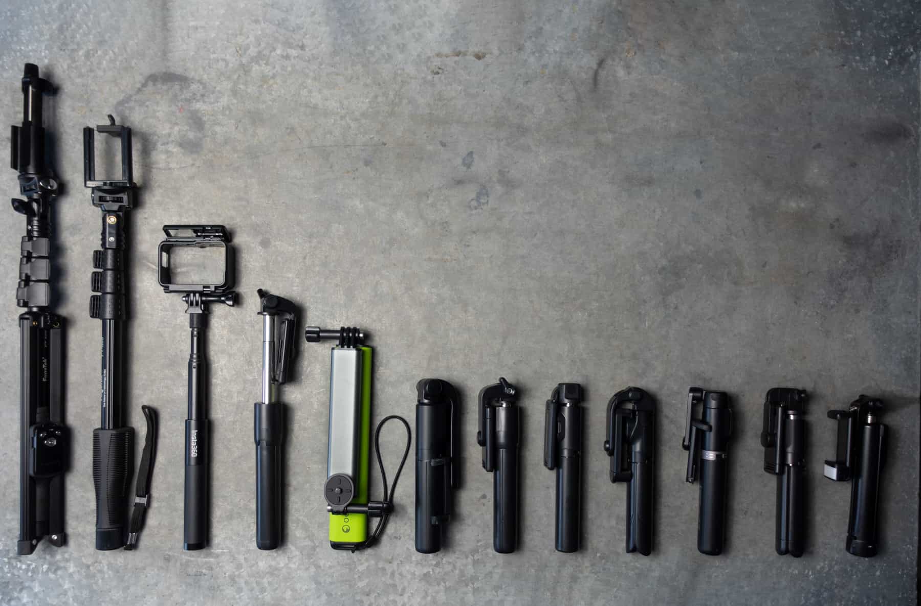 Various Sizes And Variations Of Selfie Sticks
