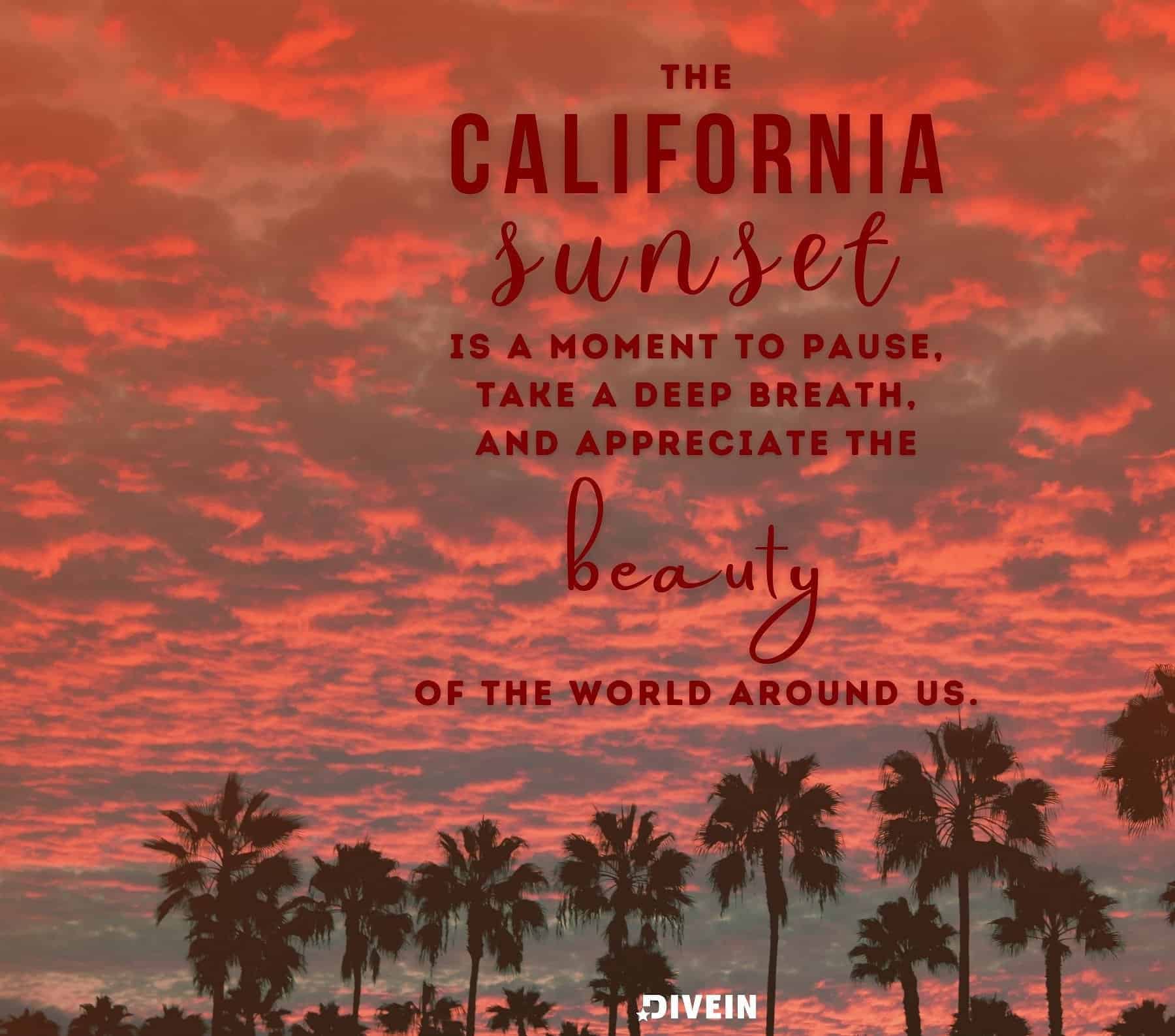 California Sunsets Photo Quotes. The California sunset is a moment to pause, take a deep breath, and appreciate the beauty of the world around us.
