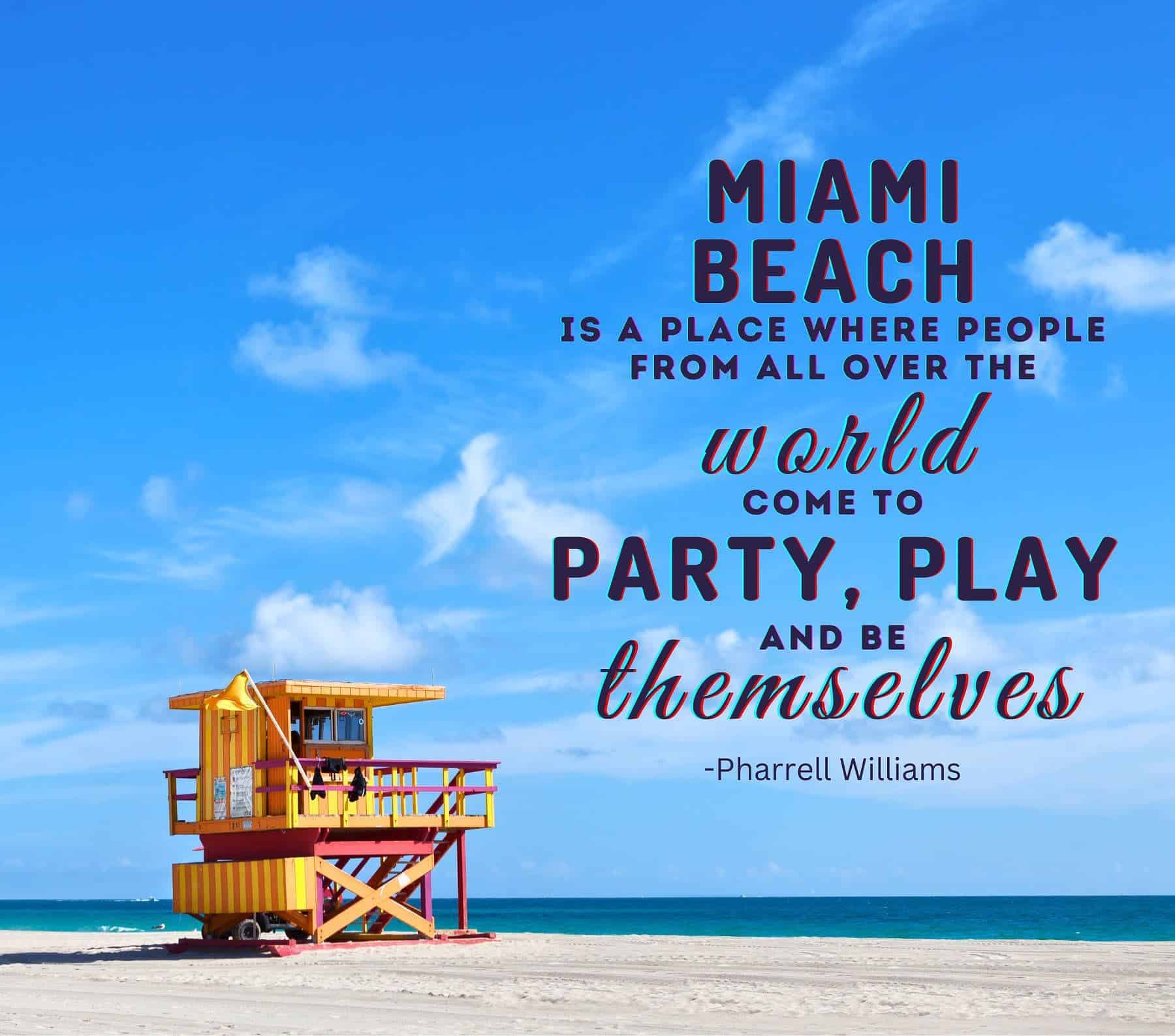 Best Miami Beach Quotes. Miami Beach is a place where people from all over the world come to party, play, and be themselves.