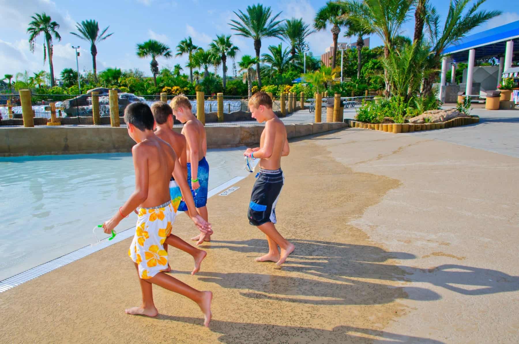 Moody Gardens 4 Boys Enter Wave Pool At Palm Beach