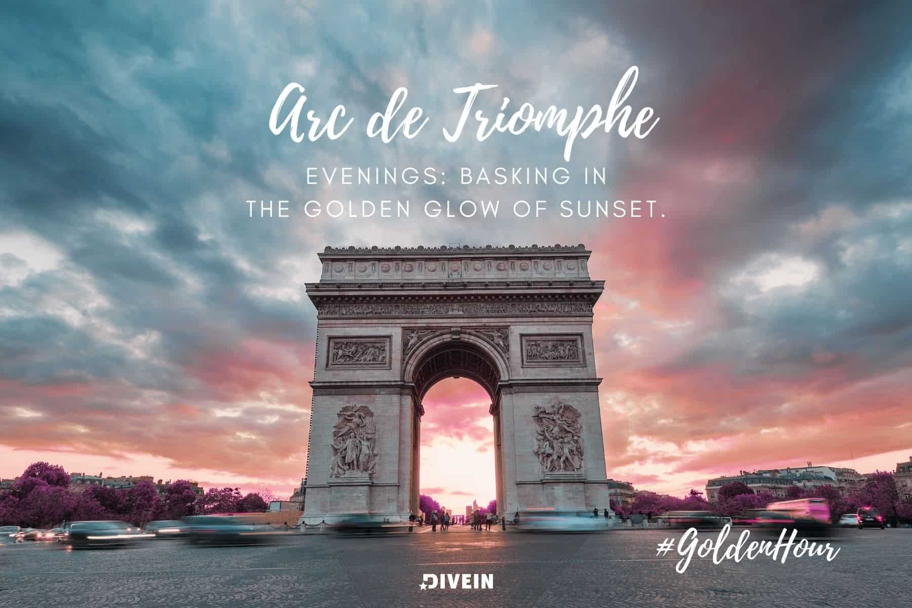 arc de triomphe captions. arc de triomphe evenings_ basking in the golden glow of sunset. #goldenhour