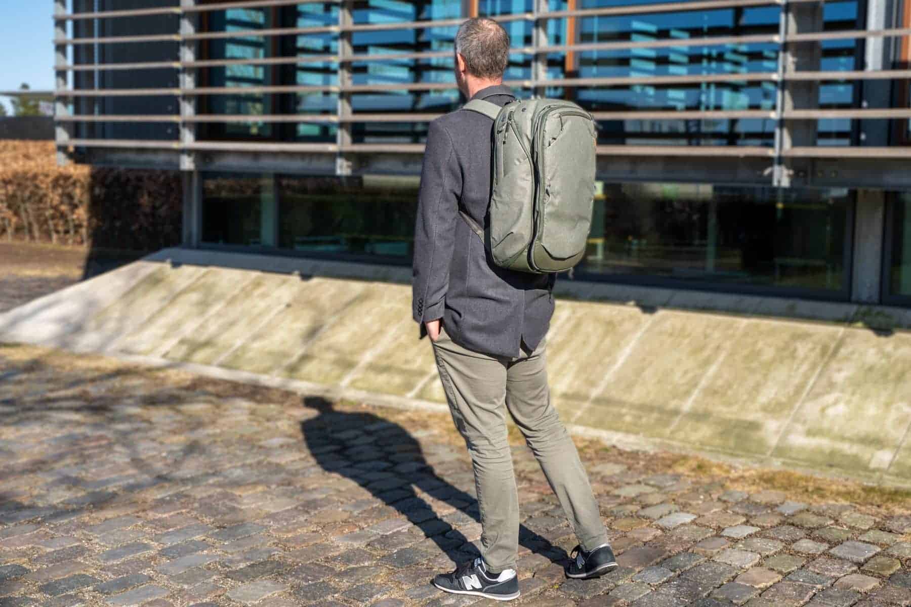 The Peak Design Travel Backpack has a sleek modern design
