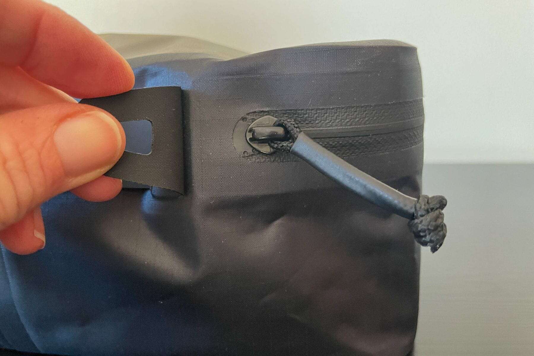 Showing off the impressive, water resistant zipper build
